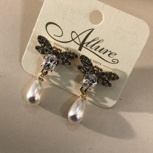 Vintage Inspired Bee Pearl Crystal Earrings