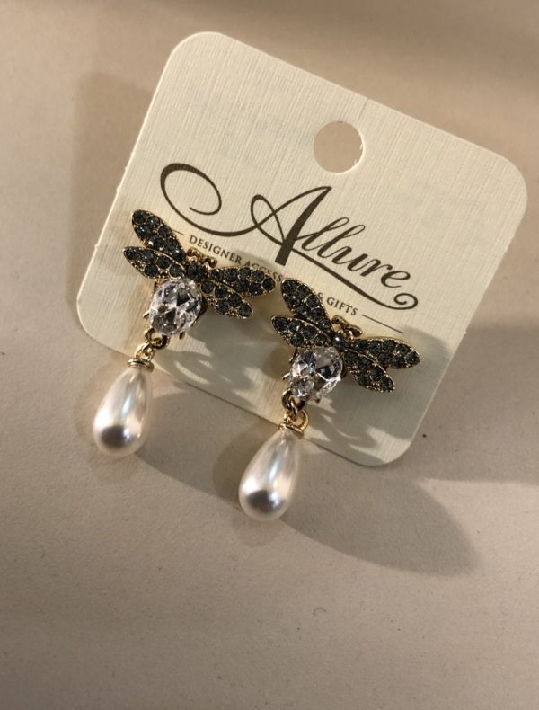 Vintage Inspired Bee Pearl Crystal Earrings