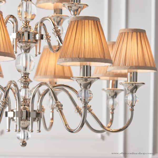 Nickel 12lt Pendant With Crystal Embellishments & Beige Shades - Image 4