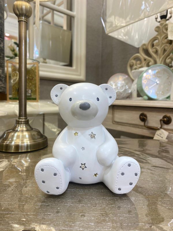 Bambino White Resin Money Box - Teddy