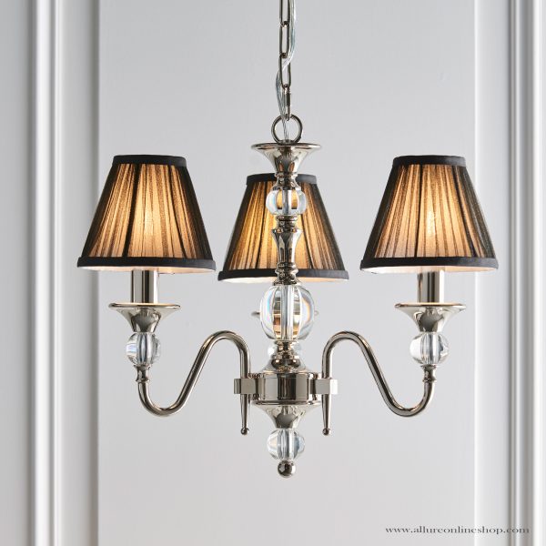 Nickel 3lt Pendant With Crystal Embellishments & Black Shades