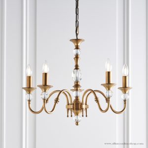 Antique Brass 5lt Pendant With Crystal Embellishments