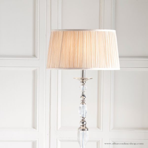 Nickel Floor With Crystal Embellishments & Beige Shade