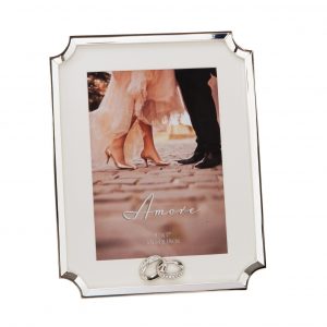 Amore Silver Plated Scalloped Edge Photo Frame with Crystal Set Rings 4" x 6" 